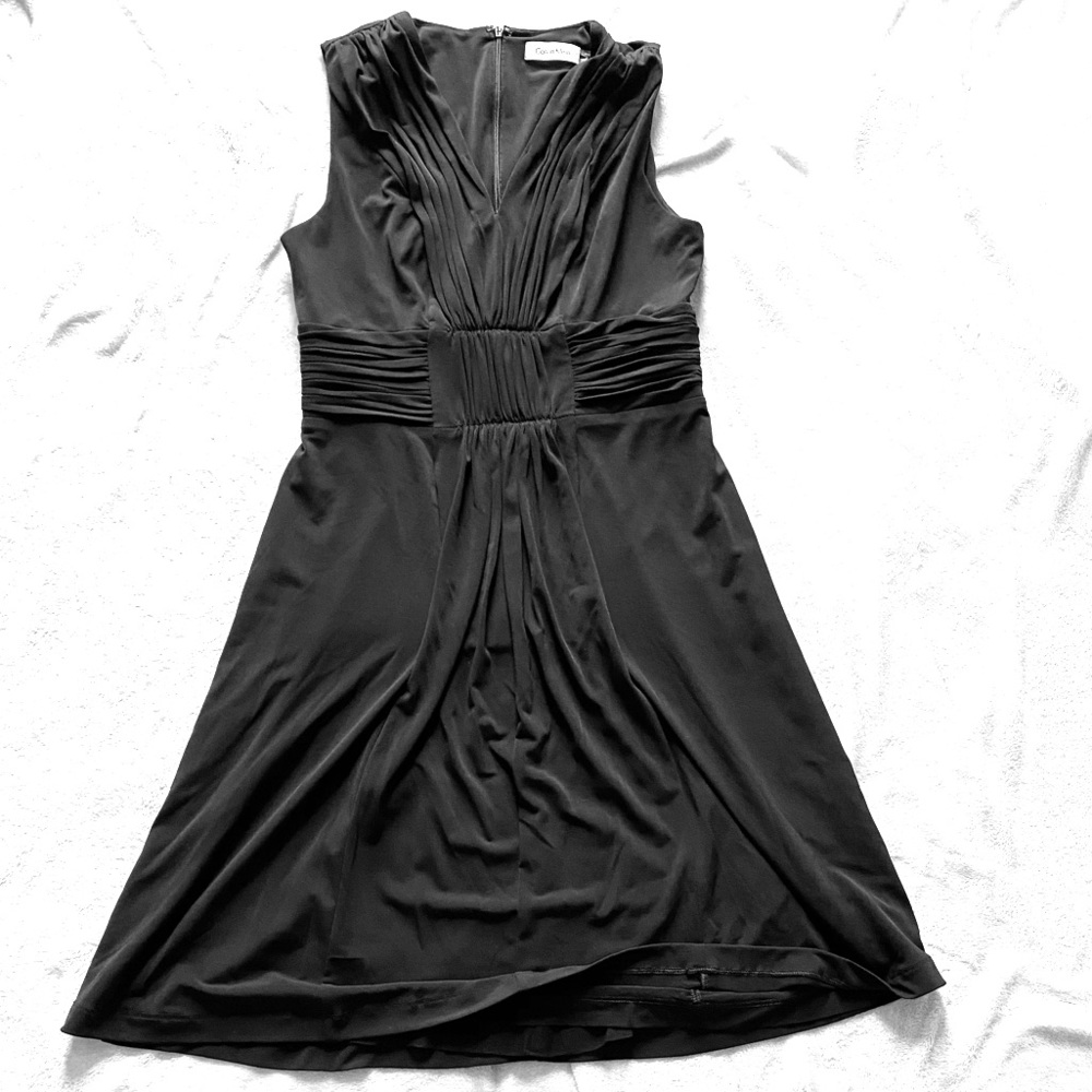 Calvin Klein Little Black Dress with Front Pleats